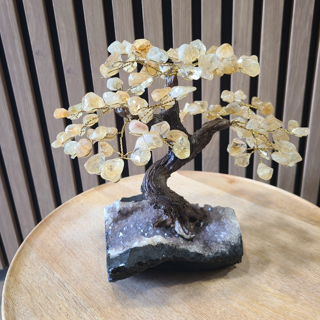 arbre de vie citrine sur améthyste sculpture minérale naturelle du Brésil