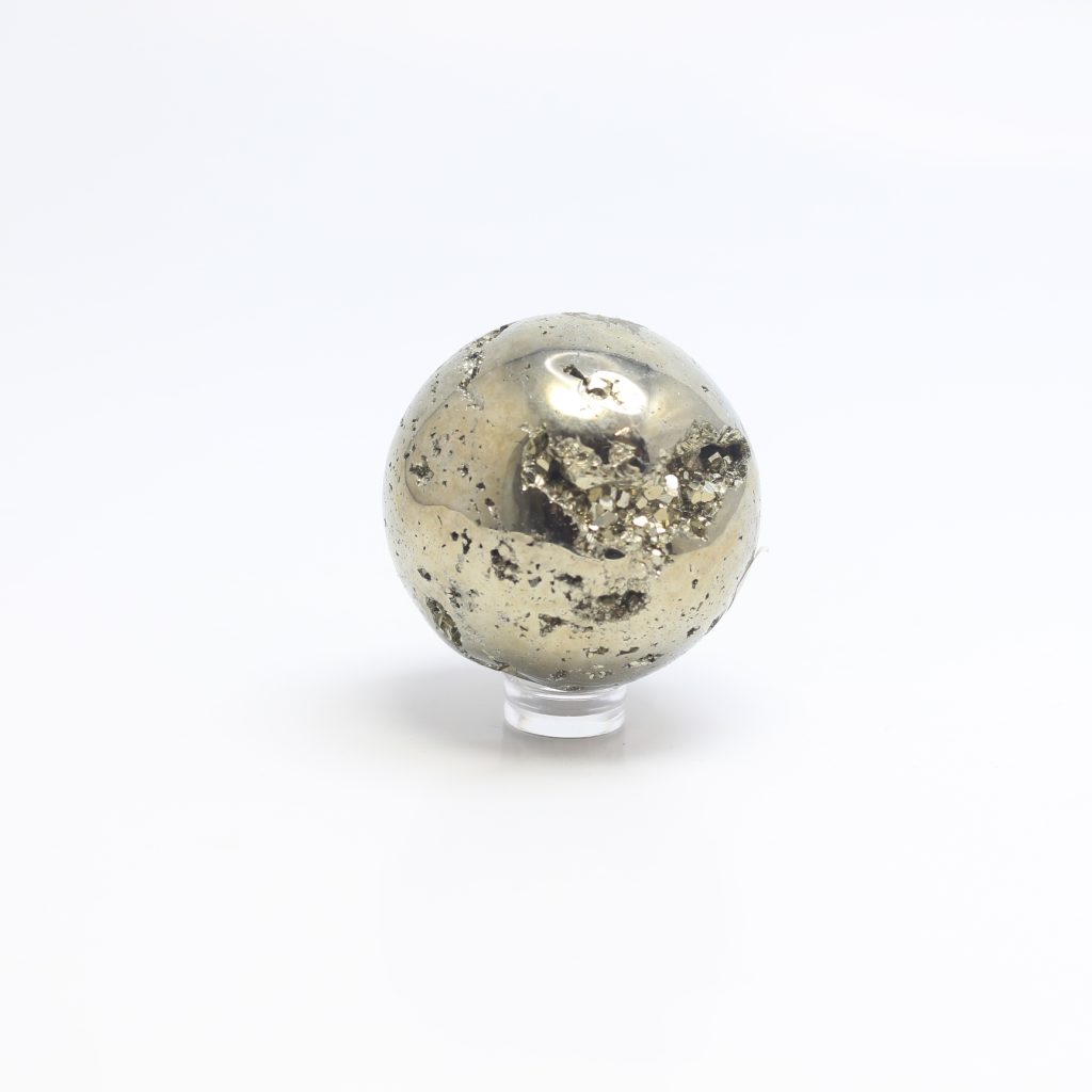 Balise ALT de l’image principale :Sphère de pyrite AAA du Pérou 3,5 cm 183 g gris métallique