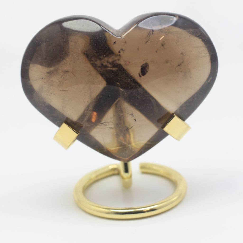 Cœur en quartz fumé naturel poli AAA du Brésil 8 cm 224 g