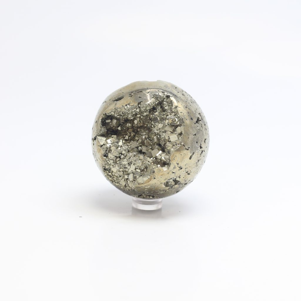 Sphère de pyrite AAA du Pérou 5,5 cm 483 g gris métallique