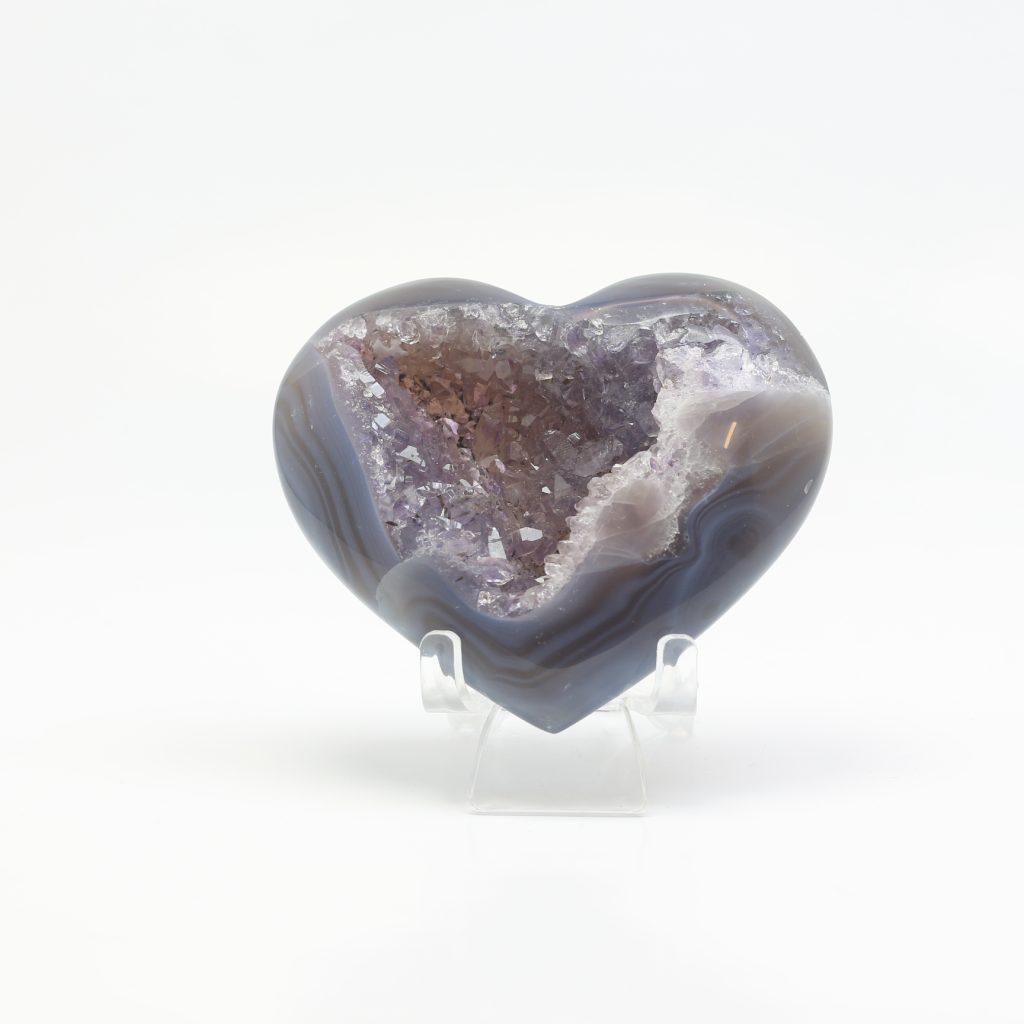 Cœur en agate et améthyste naturelle AA du Brésil 8 cm 245 g