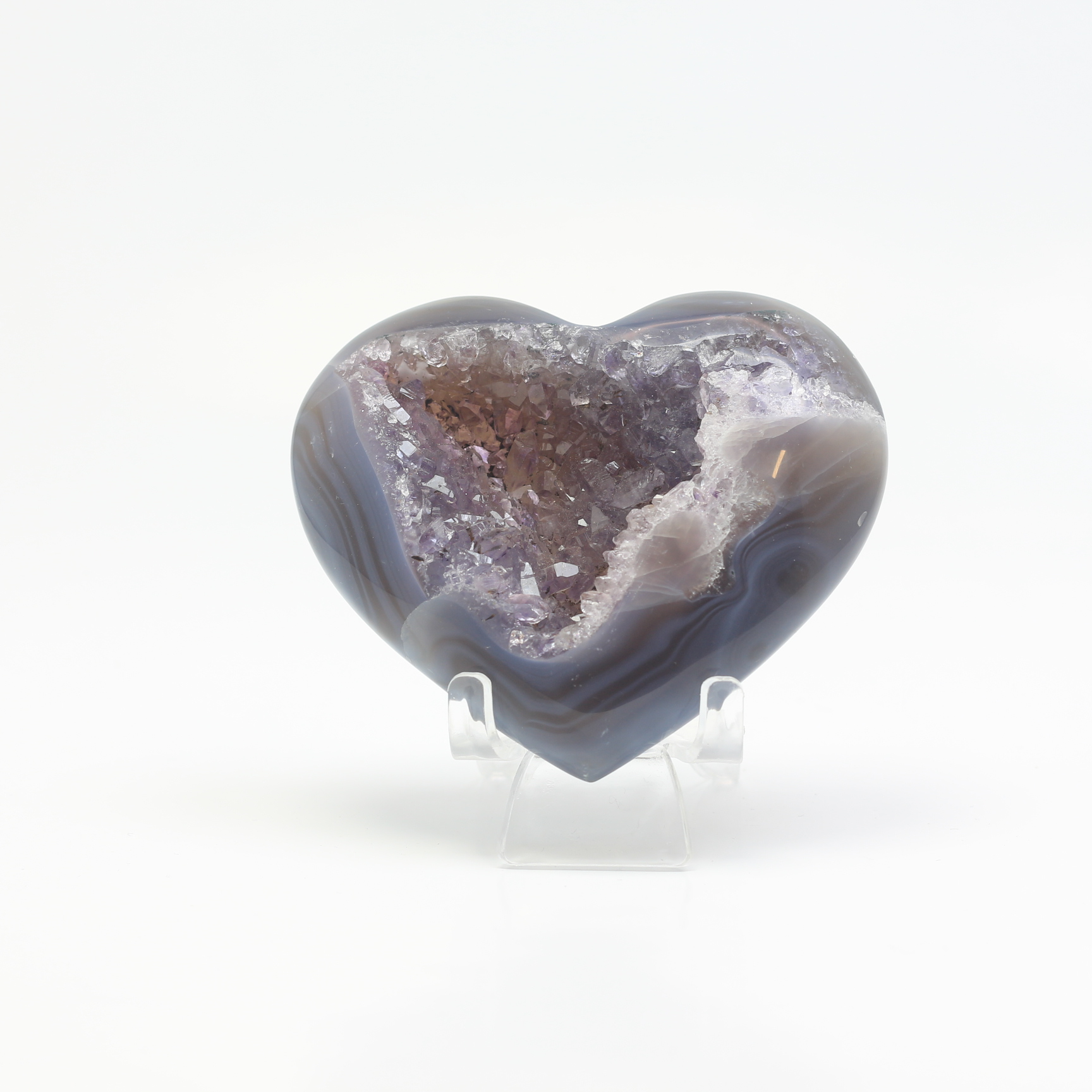 Cœur en agate et améthyste naturelle AA du Brésil 8 cm 245 g