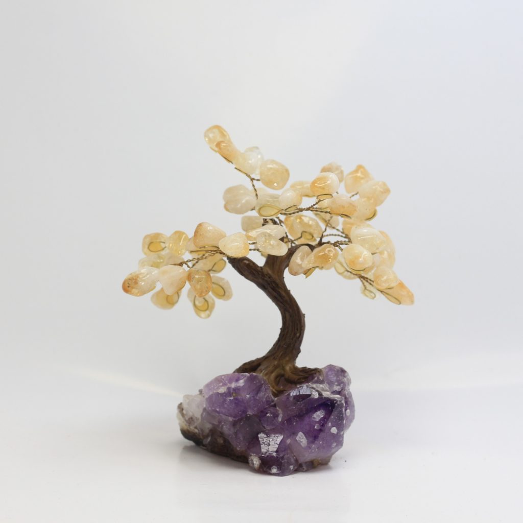 Arbre de vie citrine sur druse d’améthyste du Brésil, 60 pierres roulées