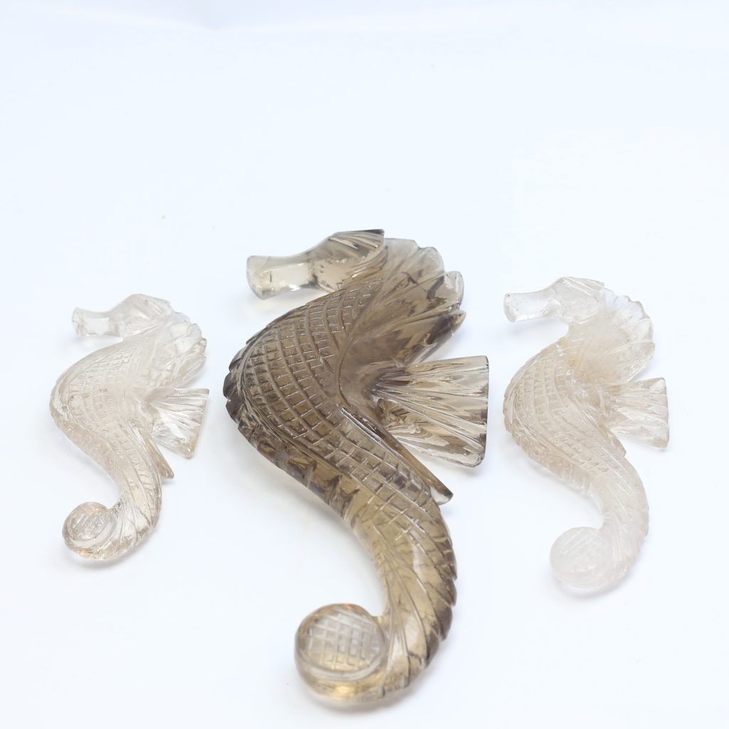 Hippocampes en quartz fumé naturel qualité AAA Bahia Brésil