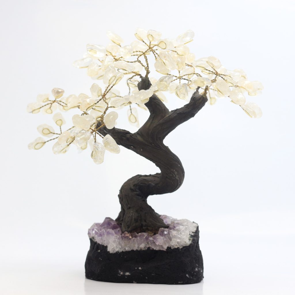 Arbre de vie en cristal de roche sur druse améthyste AAA du Brésil