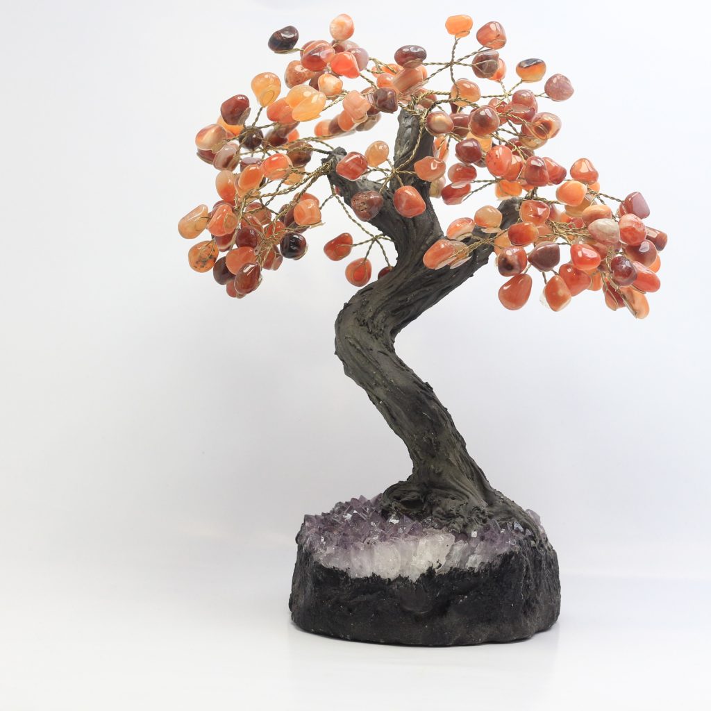 Arbre de vie en Cornaline sur druse améthyste AAA du Brésil