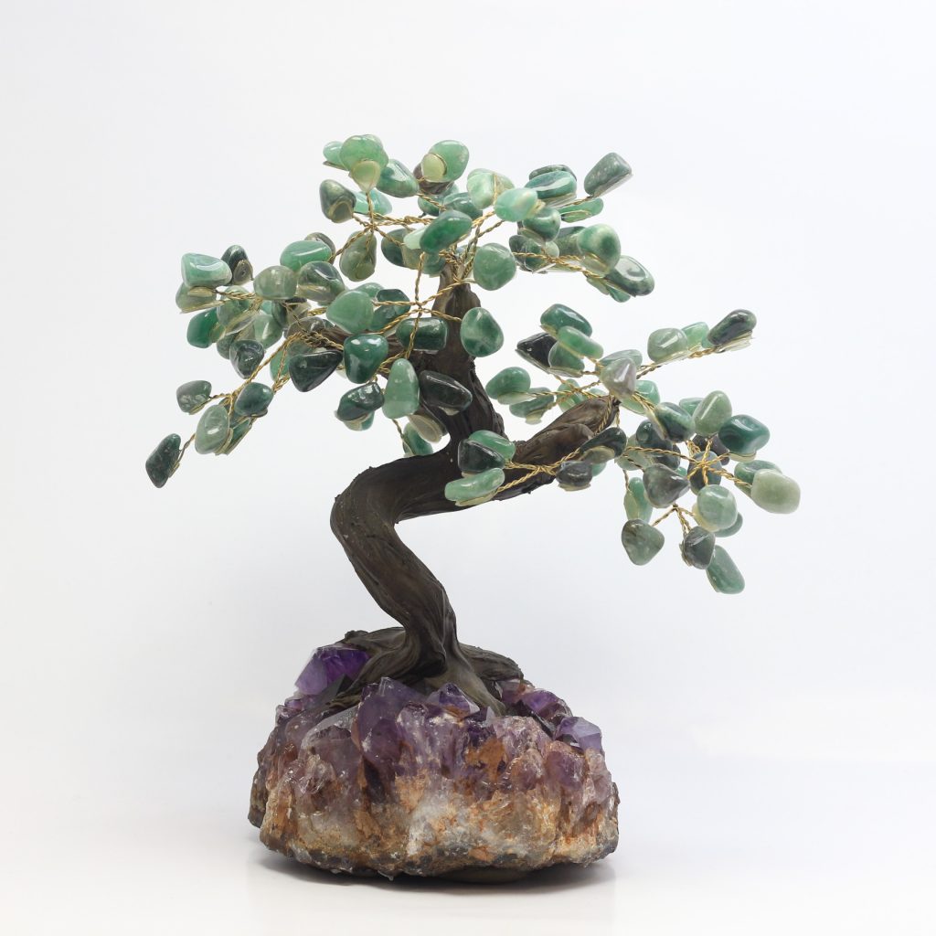 Arbre de vie en Aventurine Verte sur druse améthyste AAA du Brésil