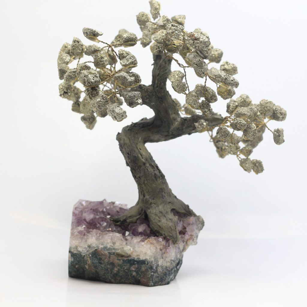 Arbre de vie en Pyrite sur druse améthyste AAA du Brésil