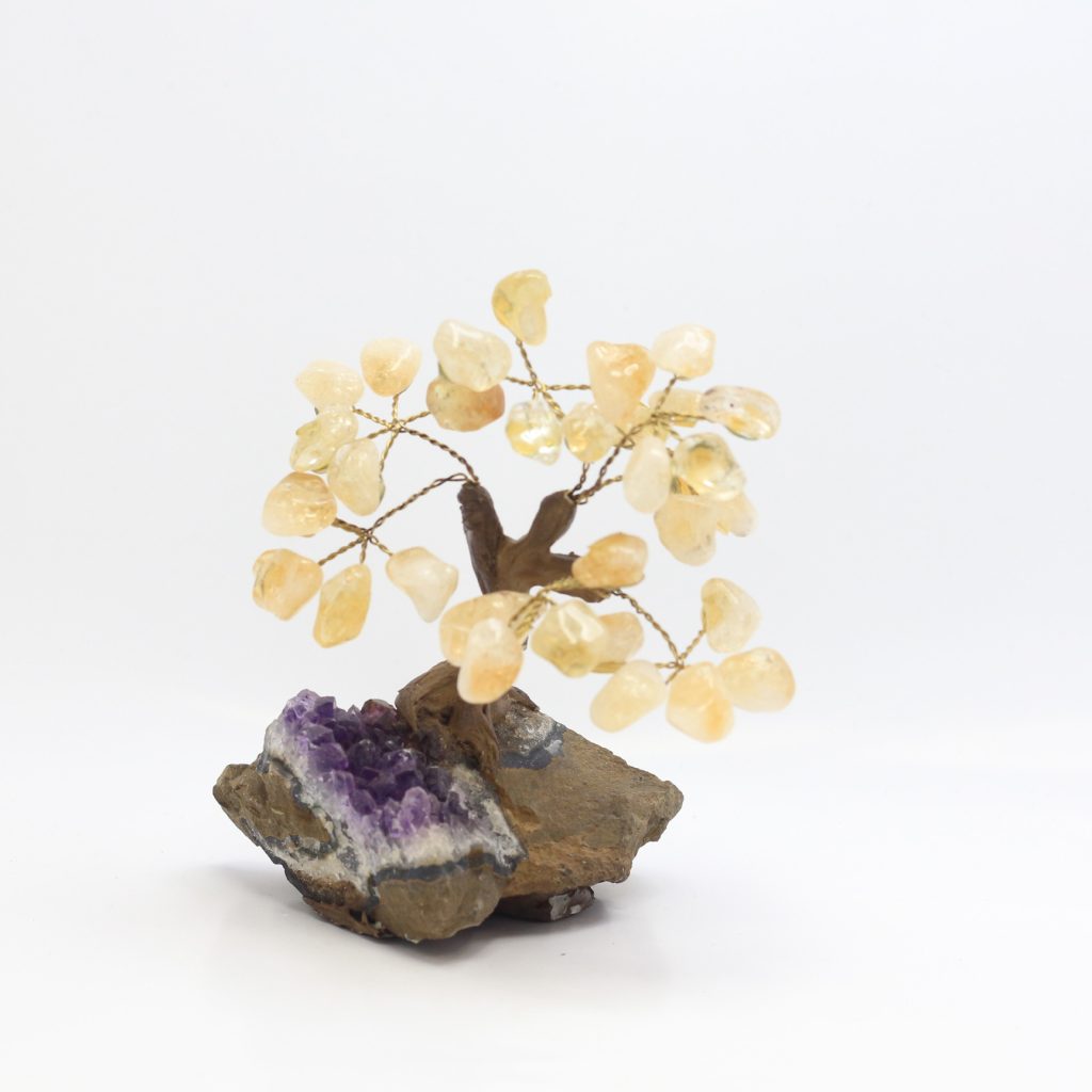 Arbre de vie en Citrine AAA sur druse améthyste du Brésil 41 cm
