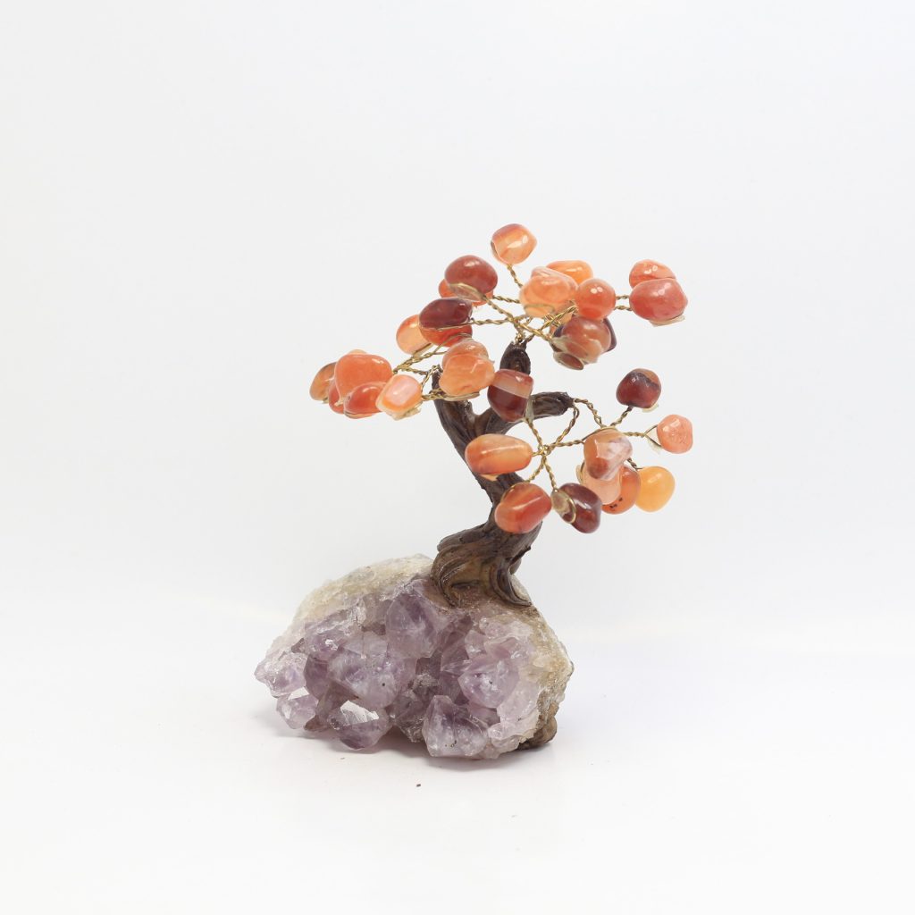 Arbre de vie en Cornaline sur druse améthyste AAA du Brésil