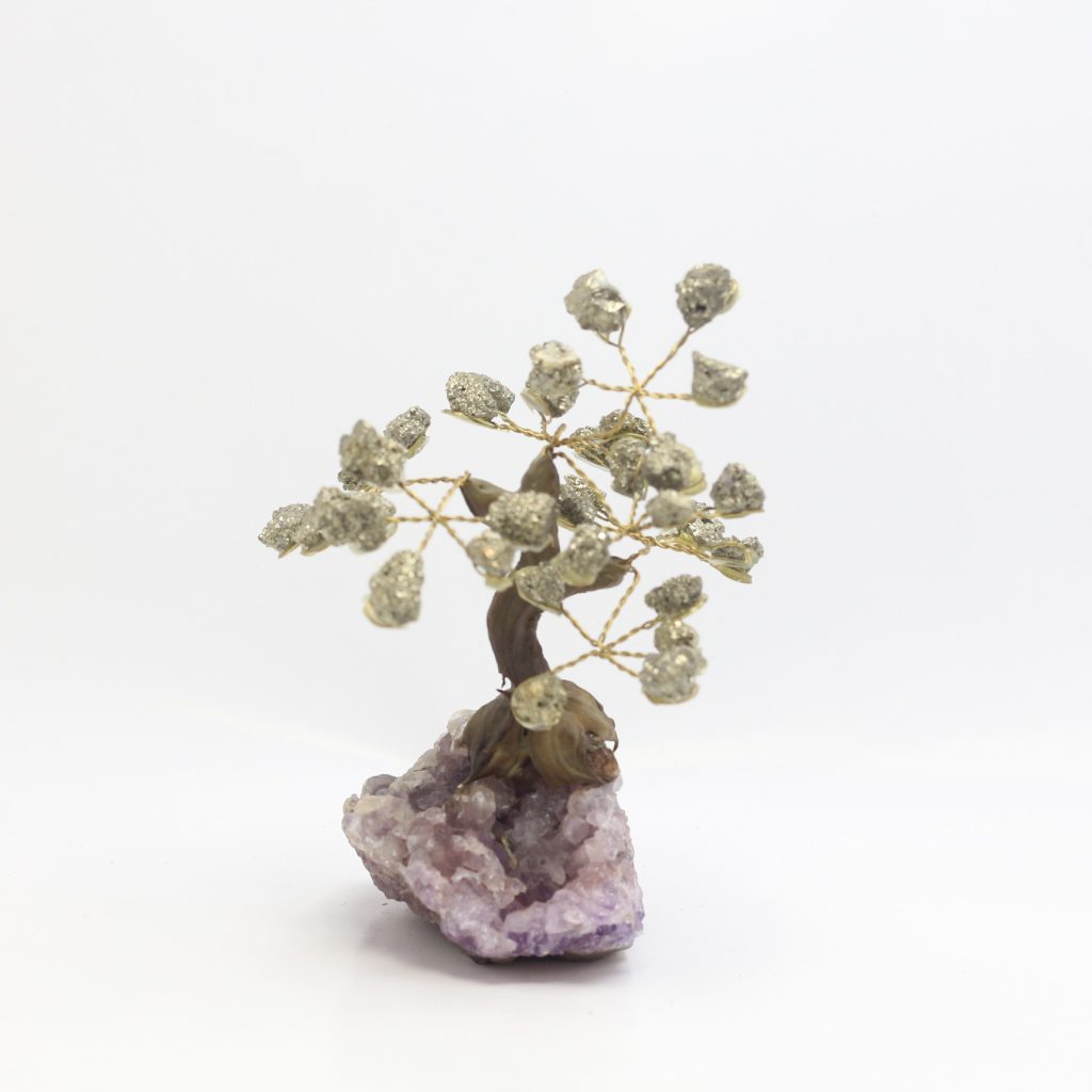 Arbre de vie en Pyrite sur druse améthyste AAA du Brésil